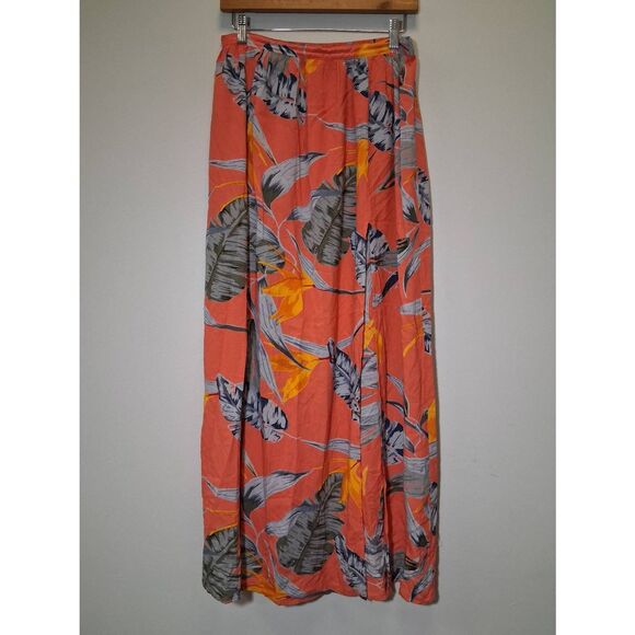 Patriots of peace womens medium Hawaiian maxi skirt papaya leaves front split